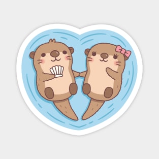 Cute Otters In Love Holding Paws Heart Magnet