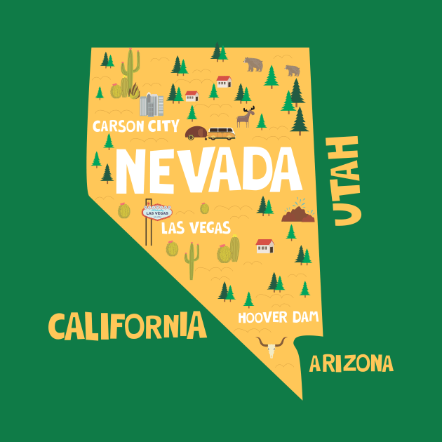 Nevada State USA Illustrated Map by JunkyDotCom