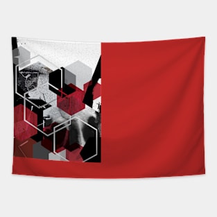 Red and Black Abstract City Tapestry