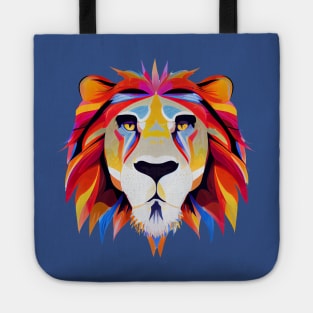 Lion Art in flaming Bright Colours on a Blue Background Tote