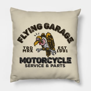 Flying Garage Motorcycle Shop Pillow