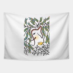 Vibrant Jungle Elephant and Mouse Tapestry