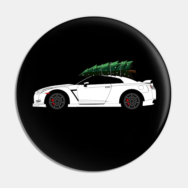 Funny Christmas Ugly Sweater R35 GTR Skyline Tree on Car Pin by Automotive Apparel & Accessoires