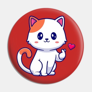 Adorable kitty holding a heart Pin