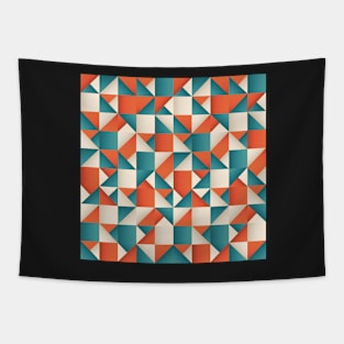Blue and Orange Geometric Pattern Tapestry