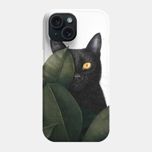 Black cat in ficus Phone Case by kodamorkovkart