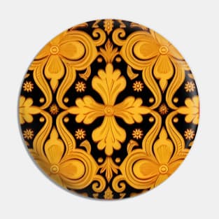 Russian Khokhloma Art Inspired Design Black and Gold Almost Clovers Pin