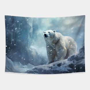 Polar Bear Animal Wildlife Wilderness Colorful Realistic Illustration Tapestry