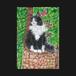 Fluffy Tuxedo cat forest T-Shirt