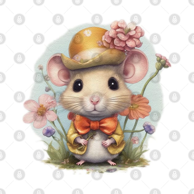 cute little mouse wearing a hat and a bow tie by JnS Merch Store