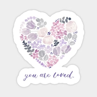 Purple Floral Heart "You are Loved" Watercolour Painting Magnet