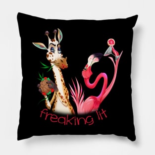 Party Time Freaking Lit Giraffe and Flamingo Pillow