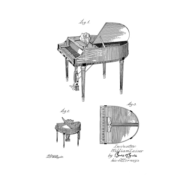 Piano Vintage Patent Hand Drawing by TheYoungDesigns