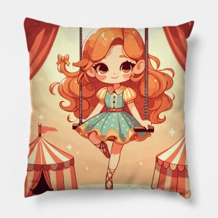 Circus girl give show on flying trapeze Pillow