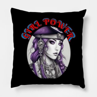 Girl power, purple pirate ship female captain Pillow