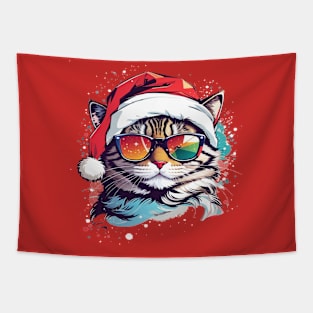 Christmas cat waring Christmas hat Tapestry