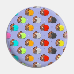 American Football - Colorful Helmets & Ball Pattern on Blue Background Pin