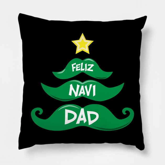 Feliz Navidad Christmas Tree Mustache Design Pillow by Brobocop