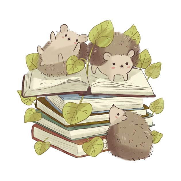 Books and hedgehog illustration by Mayarart