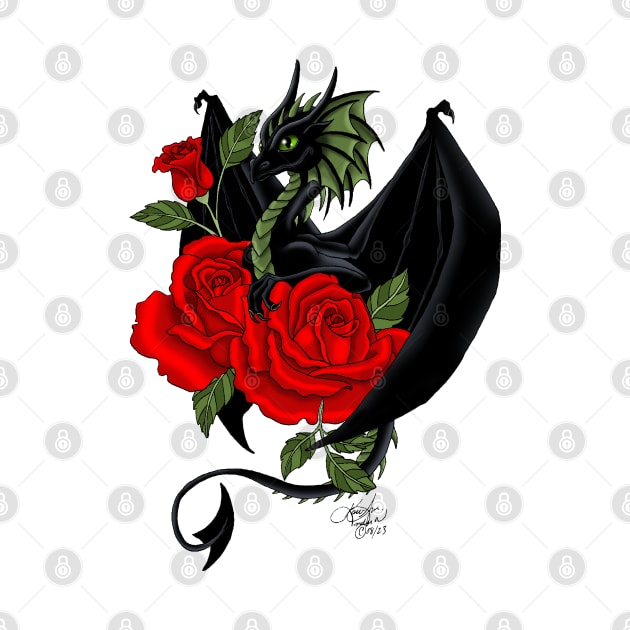Black Dragon and Roses by tigressdragon