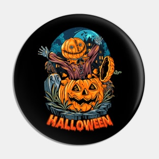 Scary Halloween Pumpkin Design Pin