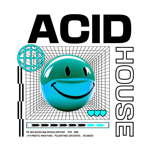 ACID HOUSE  - 3D Smiley (Blue/Black) by DISCOTHREADZ 