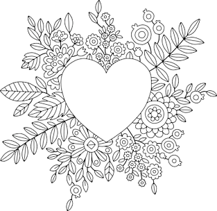 Flourishing Heart Adult Coloring Illustration, Heart and Flowers Wreath Magnet