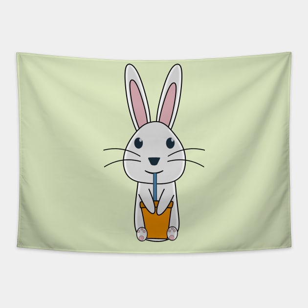 Rabbit Drinking Carrot Juice Tapestry by Mad&Happy