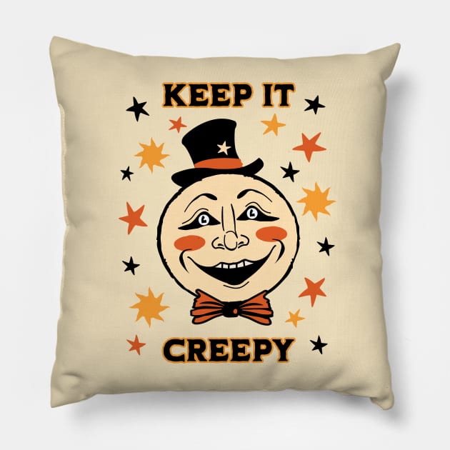 Vintage Halloween Man in the Moon Keep it Creepy Retro Folk Art Pillow by PUFFYP