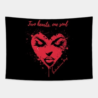 Two hearts, one soul. A Valentines Day Celebration Quote With Heart-Shaped Woman Tapestry