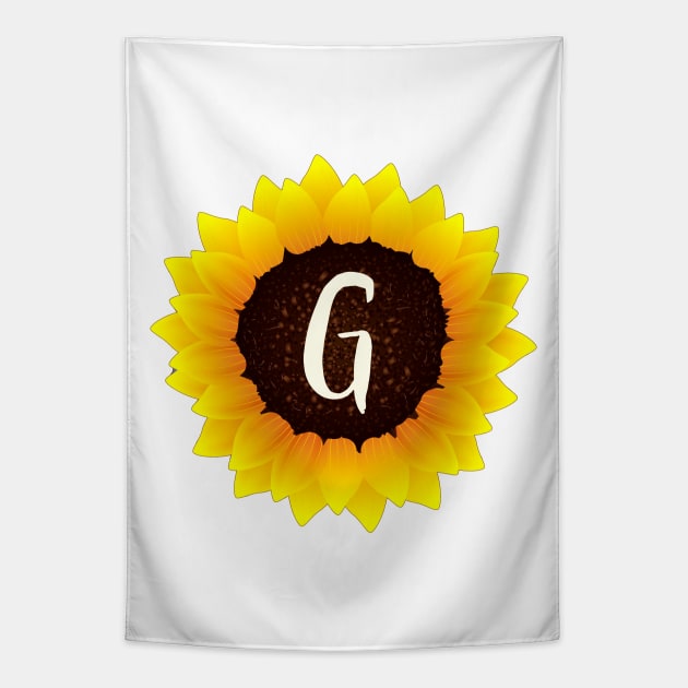 Floral Monogram G Bright Yellow Sunflower Tapestry by floralmonogram