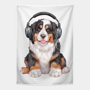 Watercolor Bernese Mountain Dog with Headphones Tapestry