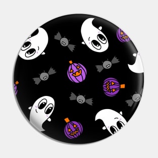 Cute Ghosts, Purple Pumpkins, and Bats Cartoon Pattern, made by EndlessEmporium Pin