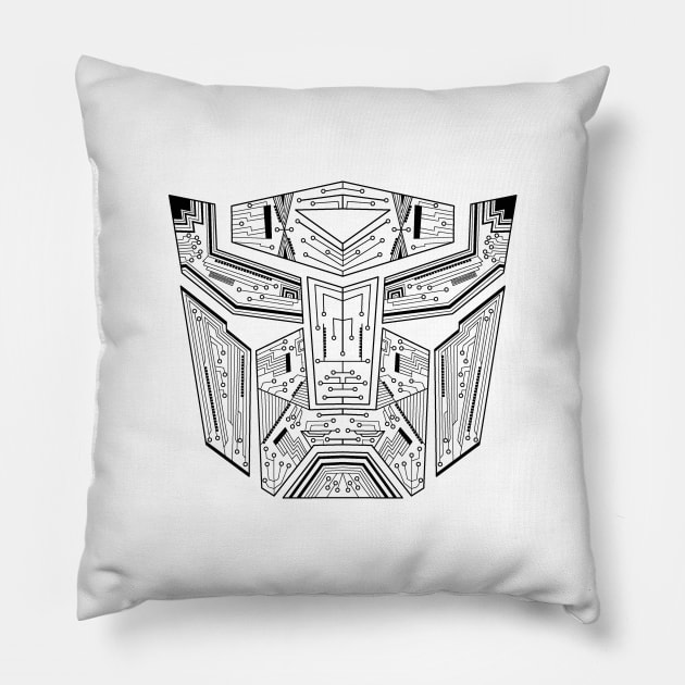 Autobot Tech - Black and White Pillow by LotusArtStudio