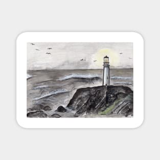 Expressive Lighthouse Mixed Media Painting Magnet