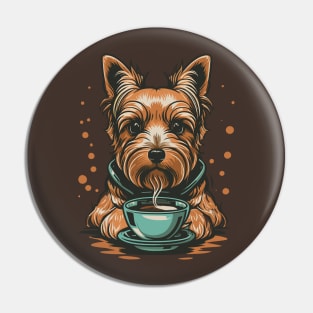 Yorkshire Terrier Drinking Coffee Pin