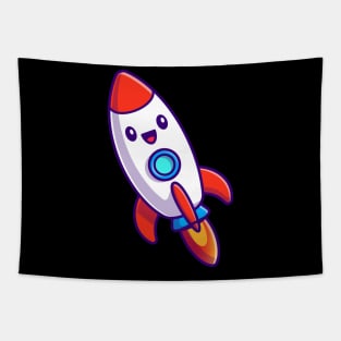 Cute Rocket Launching Cartoon Tapestry