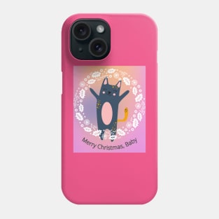 Merry Christmas, Baby (jolly kitty cat inside white wreath) Phone Case