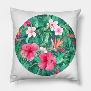 Classic Tropical Garden with Pink Flowers Pillow