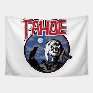 Retro Lake Tahoe California Howling Wolf Tapestry