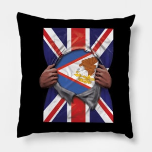 American Samoa Flag Great Britain Flag Ripped - Gift for American Samoan From American Samoa Pillow