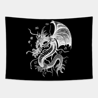 White Dragon in Flight Tapestry