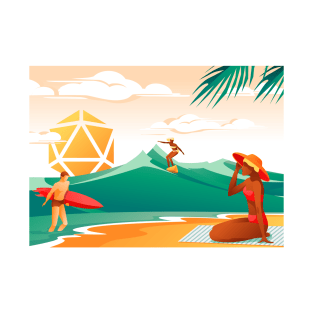 Surfing Summer Beach Polyhedral Dice Sun Tabletop RPG T-Shirt