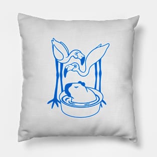 Capybara and flamingos bath time in blue ink Pillow