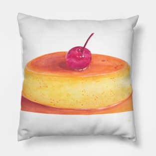 Pop art  watercolor Illustration Caramel flan, vanilla custard Pillow