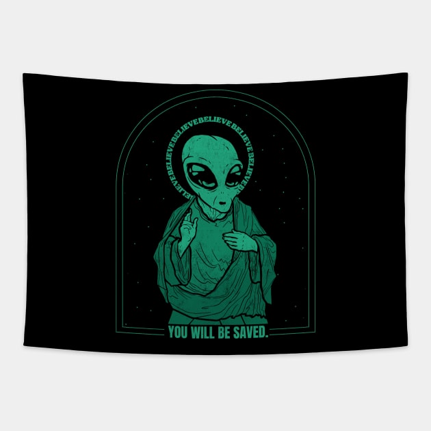 Jesus Alien Tapestry by Bruno Pires