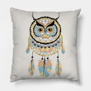 Boho Owl and Feathers Dreamcatcher Pillow