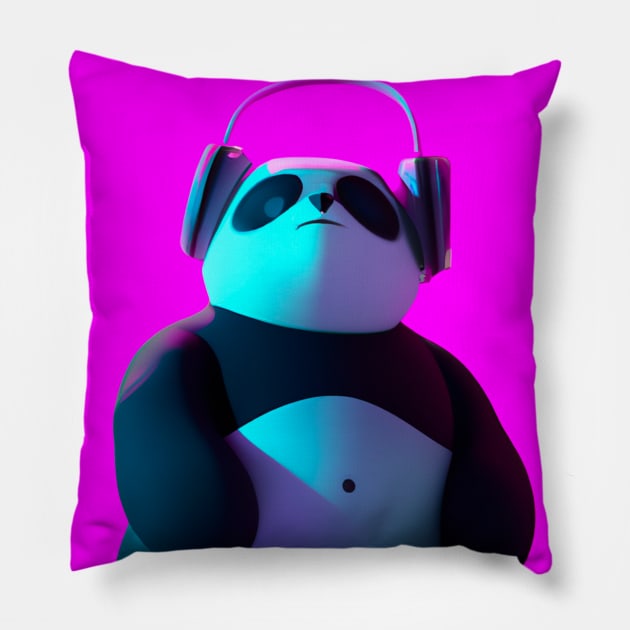 Asocial Synthwave Panda (Violet) Pillow by pandas doing stuff