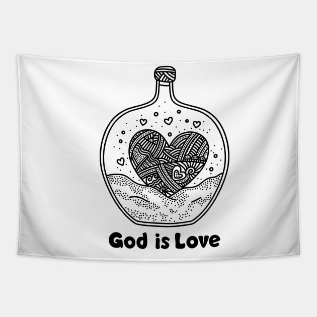 God is love. Doodle illustration. Tapestry by Reformer