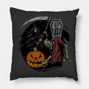 Scary pumpkin zombie Halloween grim reaper Trick or treat Pillow